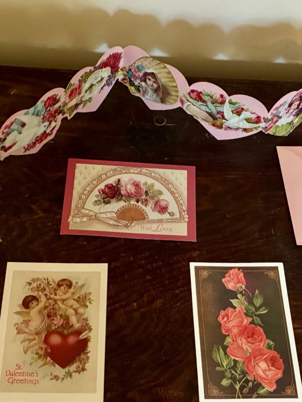 Vintage Valentine Postcards and Paper Garland Set